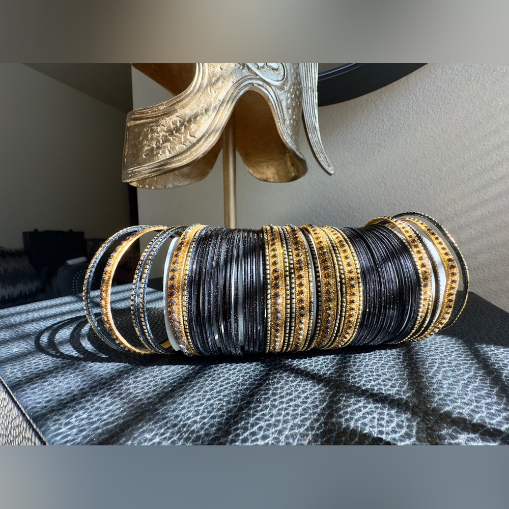 Indian Bollywood Style Black and Gold Bangle Bracelets